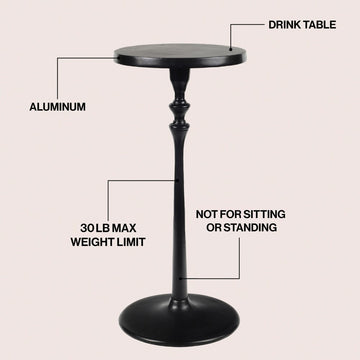 Lulu 19.5" Art Deco Classic Pedestal Round Metal Drink Table and Decorative End Table
